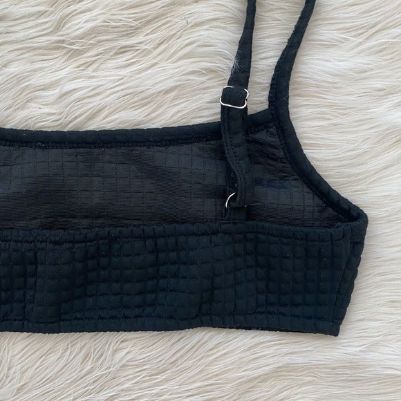White Fox Black Keep It Going Crop Top Quilted Waffle Knit Thermal Logo Bralette - Picture 8 of 10